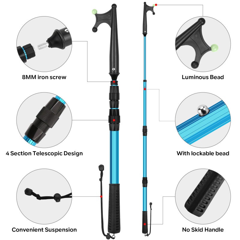 SAN LIKE Boat Hooks for Docking Extension Pole Hook Telescopic Boat Pole with Luminous Bead, Lightweight Floating, Non-Slip Rubber Handle, Durable & Rust-Resistant - Image 2